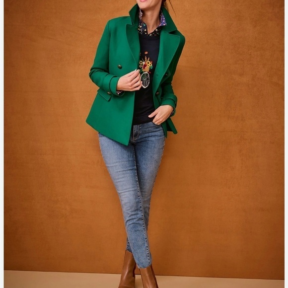 Ann Taylor Green Double-Breasted Pea Coat - Picture 2 of 9